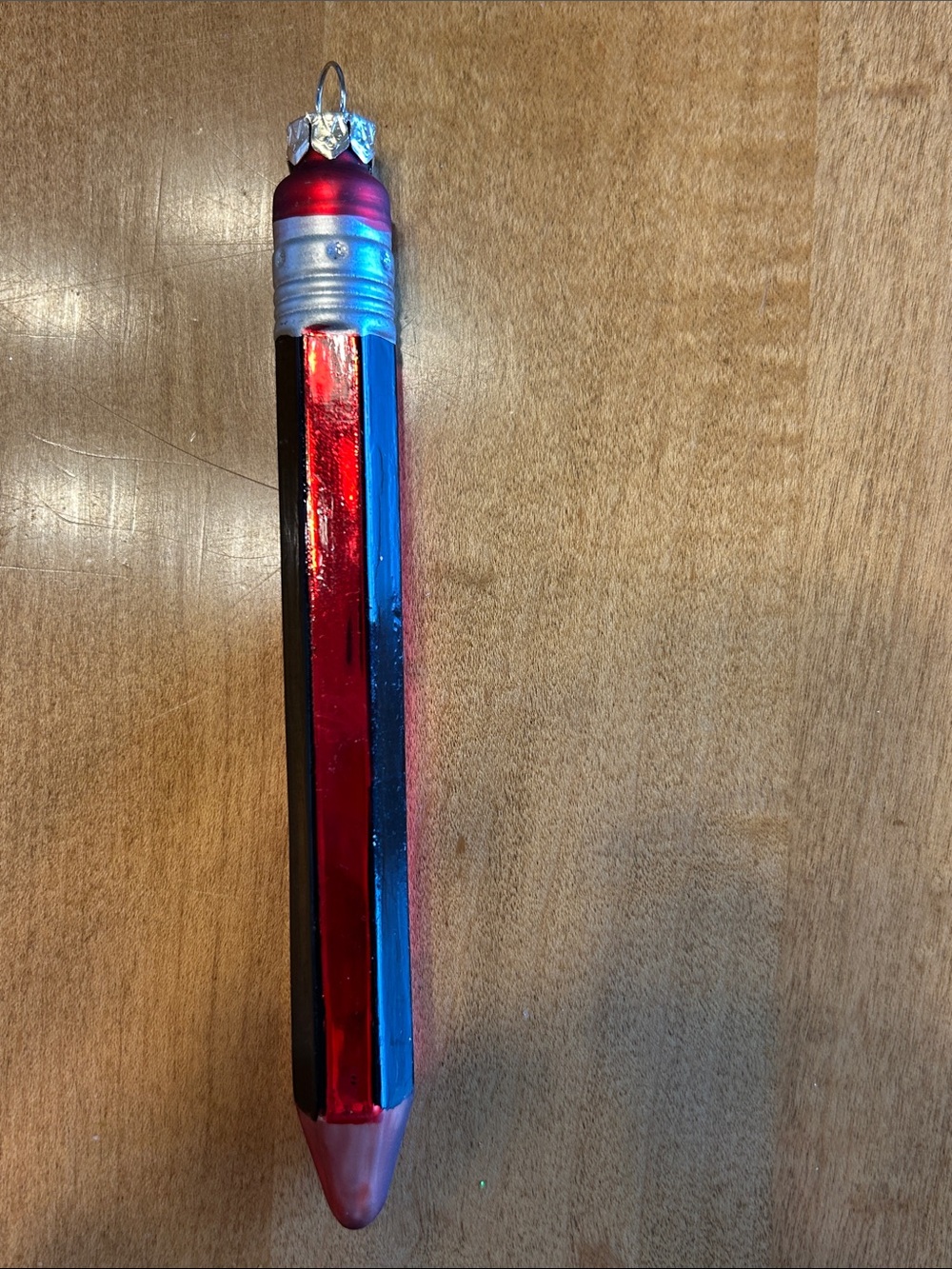 Glass Pencil Ornament - Red and Blue
